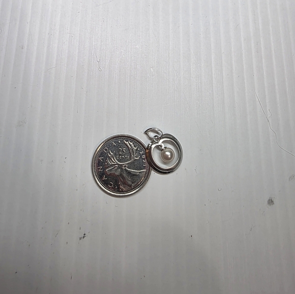 modernist retro Japanese saltwater cultured akoya vintage pearl pendant silver - Picture 6 of 8